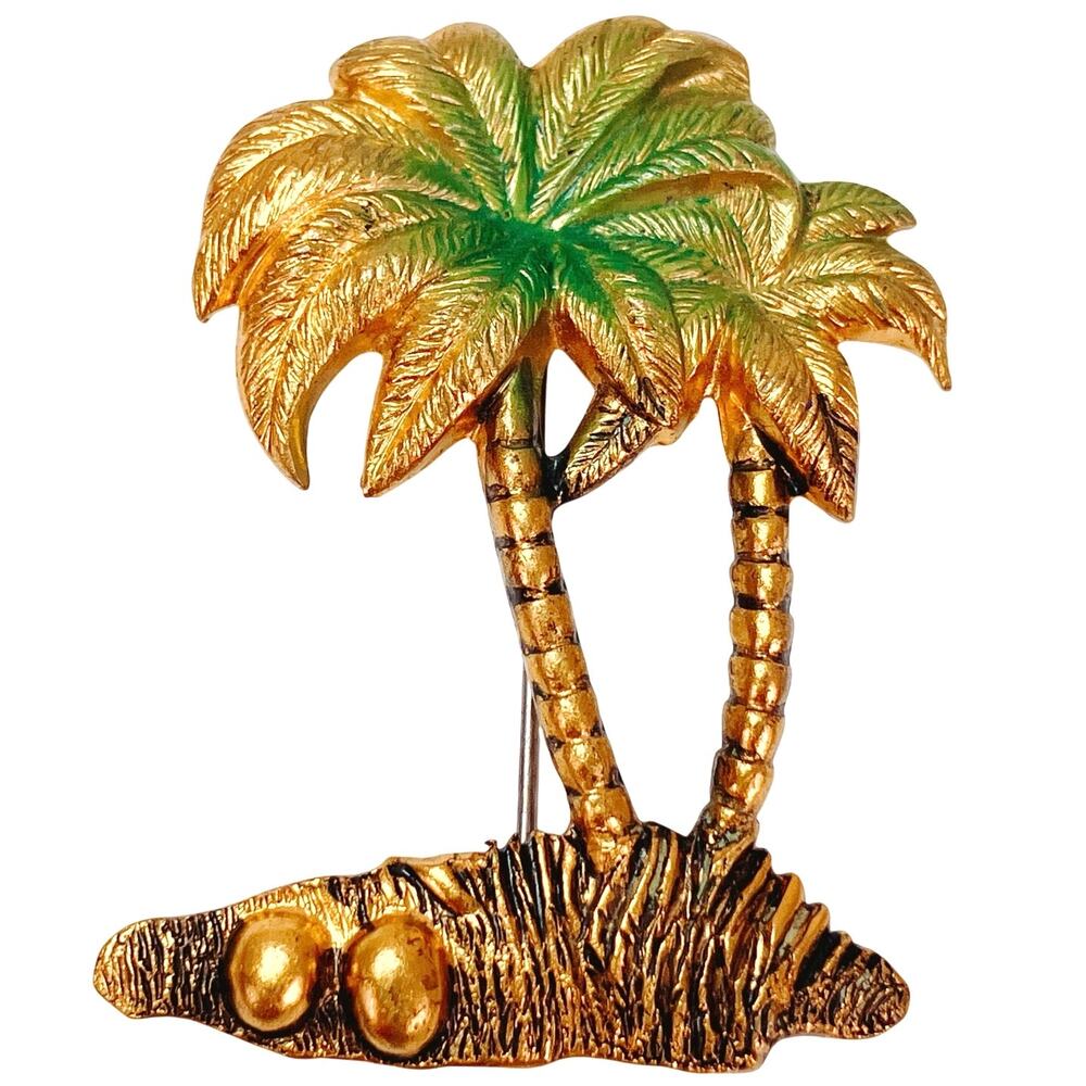 VTG Mid Century Palm Tree Brooch Enamel Tiki Resort Pin 1950s Tropical Playful
